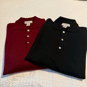 Mens Italian Murano Collared Sweaters - TWO Sweaters - Size LG- Black & Burgandy